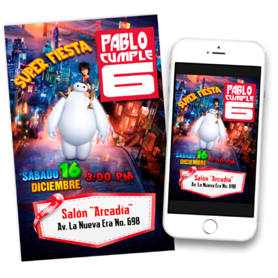 Grandes Héroes Baymax Invitación Digital Personalizada #3