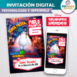 Grandes Héroes Baymax Invitación Digital Personalizada #3