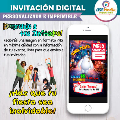 Grandes Héroes Baymax Invitación Digital Personalizada #3