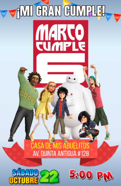 Grandes Héroes Baymax Invitación Digital Personalizada #4