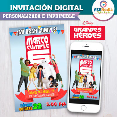 Grandes Héroes Baymax Invitación Digital Personalizada #4