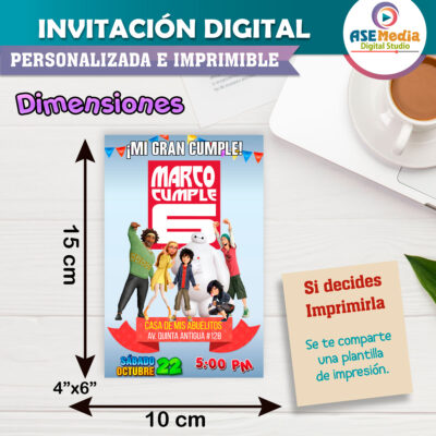 Grandes Héroes Baymax Invitación Digital Personalizada #4