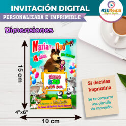 Masha y el Oso Invitación Digital Personalizada Mod. 04