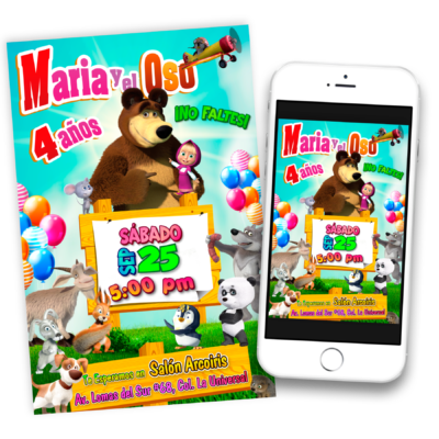 Masha y el Oso Invitación Digital Personalizada Mod. 04