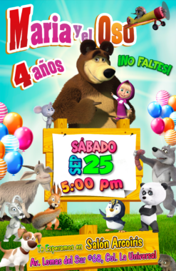 Masha y el Oso Invitación Digital Personalizada Mod. 04