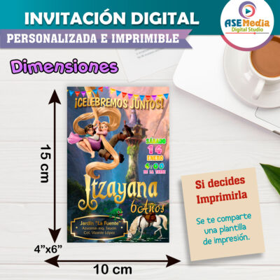 Rapunzel Enredados Invitación Digital Personalizada