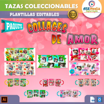 Collage de Fotos de Amor Paquete de 5 Plantillas Editables para Sublimación de Tazas