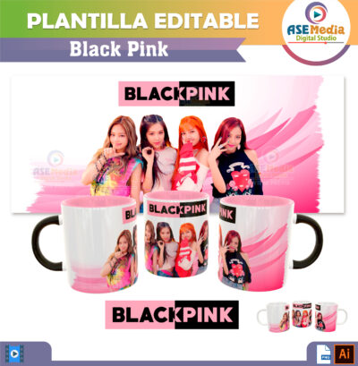 Black Pink KPOP Plantilla Editable para Sublimación de Taza