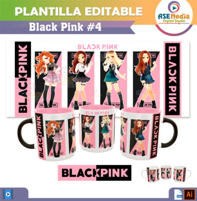 Black Pink KPOP Plantilla Editable para Sublimación de Taza #4