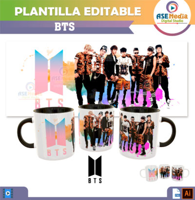 BTS KPOP Plantilla Editable para Sublimación de Taza