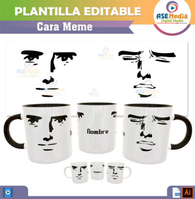 Cara MEME Plantilla Editable para Taza de Sublimación