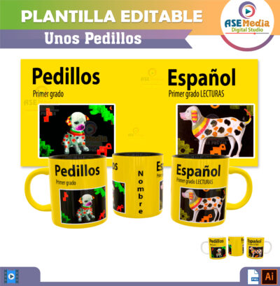 Unos Pedillos Libro Primer Grado Perrito MEME Plantilla Editable para Taza de Sublimación