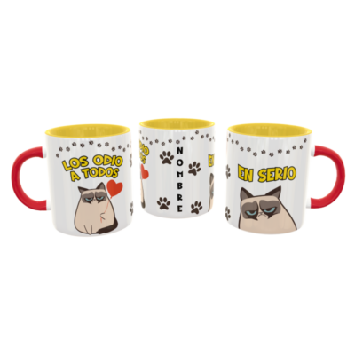 Los Odio a Todos, Gato Enojado Plantilla Editable para Sublimación de Taza