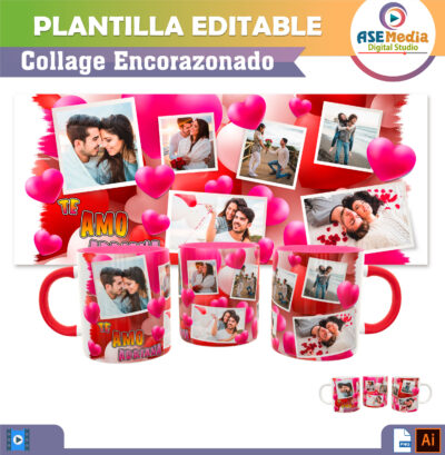 Collage de Fotos de Amor Paquete de 5 Plantillas Editables para Sublimación de Tazas - Imagen 4