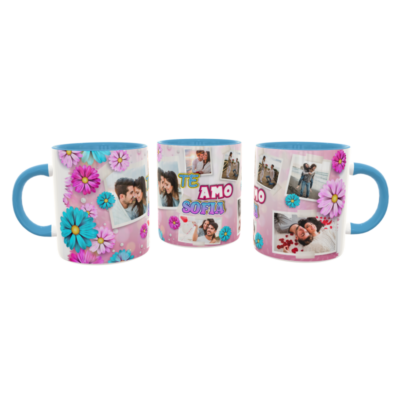 Collage de Fotos Floral Plantilla Editable para Taza de Sublimación