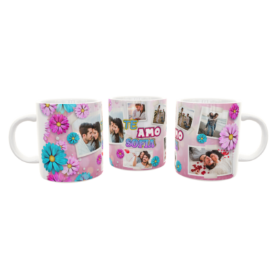 Collage de Fotos Floral Plantilla Editable para Taza de Sublimación