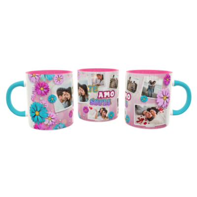 Collage de Fotos Floral Plantilla Editable para Taza de Sublimación