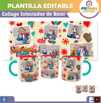 Collage de Fotos de Amor Paquete de 5 Plantillas Editables para Sublimación de Tazas - Imagen 6