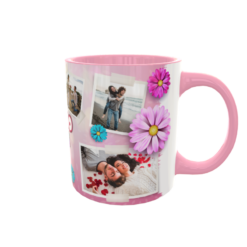 Collage de Fotos Floral Plantilla Editable para Taza de Sublimación