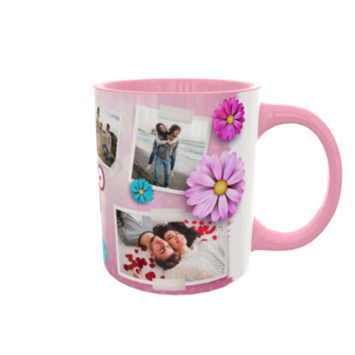 Collage de Fotos Floral Plantilla Editable para Taza de Sublimación