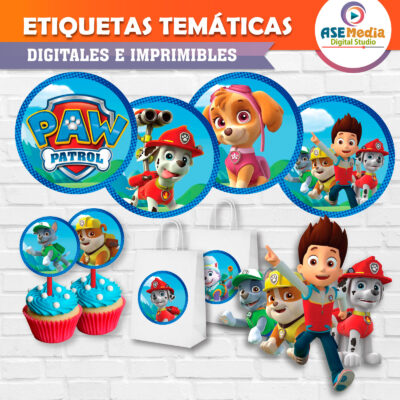 Paw Patrol Etiquetas Redondas Imprimibles para Cumpleaños