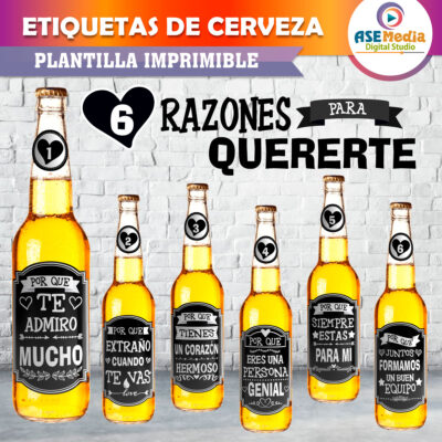 6 Razones para Quererte Etiquetas de Cerveza Imprimibles