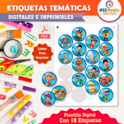 Paw Patrol Etiquetas Redondas Imprimibles para Cumpleaños