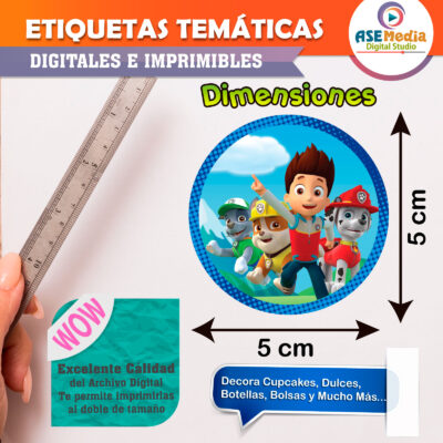 Paw Patrol Etiquetas Redondas Imprimibles para Cumpleaños