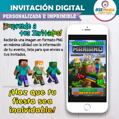 Minecraft Invitación Digital de Cumpleaños #4
