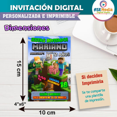 Minecraft Invitación Digital de Cumpleaños #4