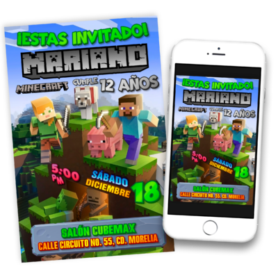 Minecraft Invitación Digital de Cumpleaños #4