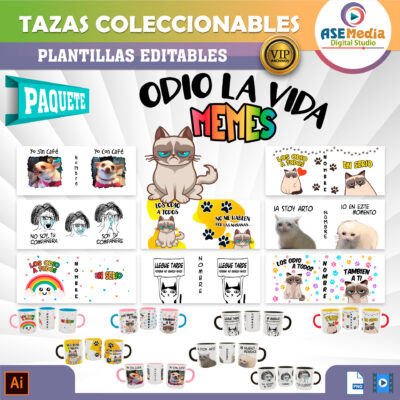 Odio la Vida con Memes Paquete de 8 Plantillas Editables para Sublimación de Tazas