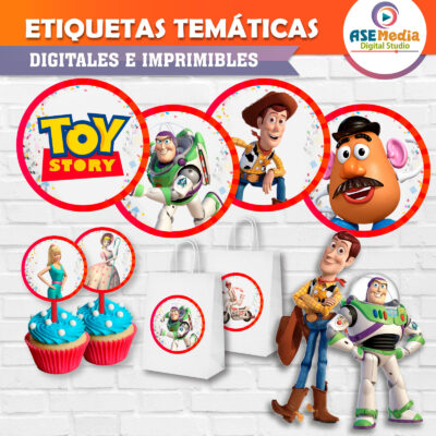 Toy Story Etiquetas Redondas Imprimibles para Cumpleaños