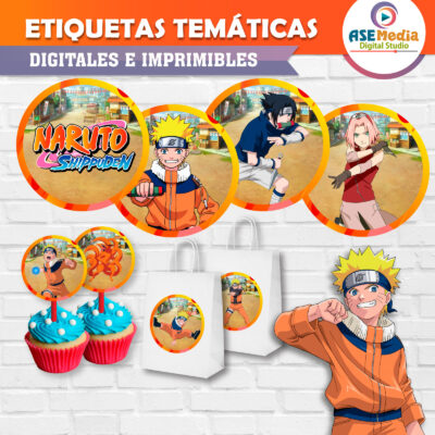Naruto Shippuden Etiquetas Redondas Imprimibles para Cumpleaños