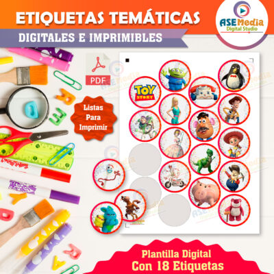Alternative view of Toy Story Etiquetas Redondas Imprimibles para Cumpleaños