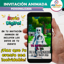 Fornite Marshmello Video Invitación Animada para Cumpleaños