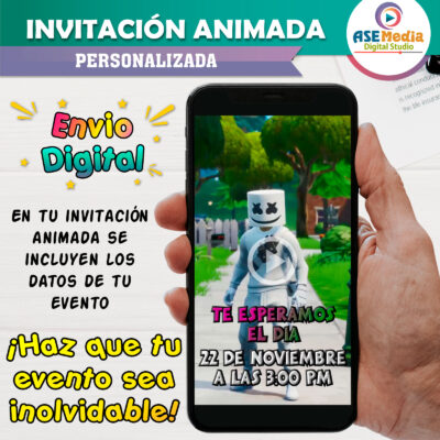 Fornite Marshmello Video Invitación Animada para Cumpleaños