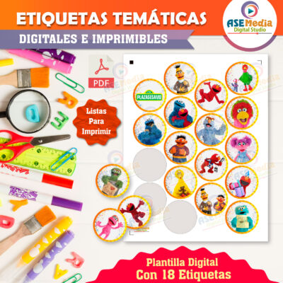 Plaza Sésamo Etiquetas Redondas Imprimibles para Cumpleaños - Imagen 2