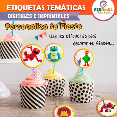 Plaza Sésamo Etiquetas Redondas Imprimibles para Cumpleaños - Imagen 3