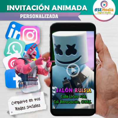 Fornite Marshmello Video Invitación Animada para Cumpleaños