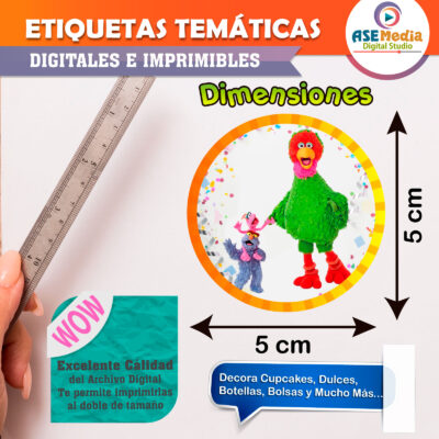 Plaza Sésamo Etiquetas Redondas Imprimibles para Cumpleaños - Imagen 4