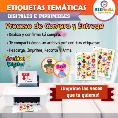 Plaza Sésamo Etiquetas Redondas Imprimibles para Cumpleaños - Imagen 5