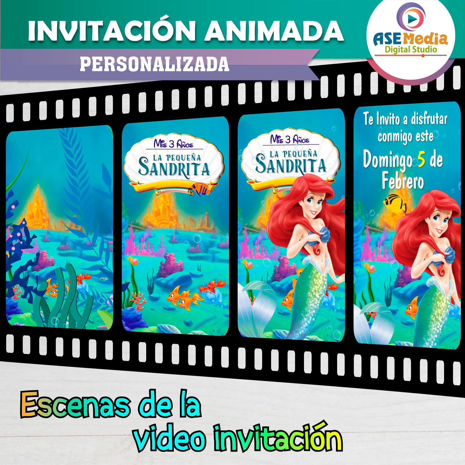 Ariel La Sirenita – Video Invitación Animada de Cumpleaños para WhatsApp