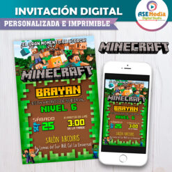 Minecraft Invitación Digital de Cumpleaños