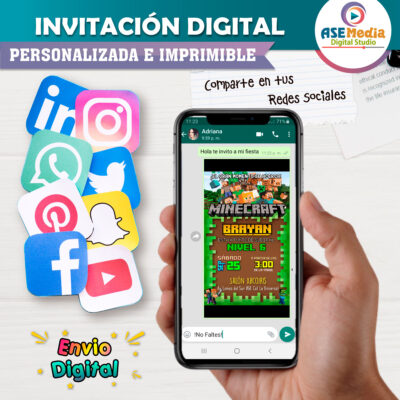 Minecraft Invitación Digital de Cumpleaños