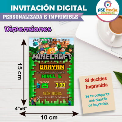 Minecraft Invitación Digital de Cumpleaños