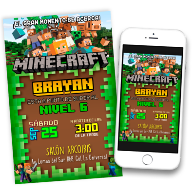 Minecraft Invitación Digital de Cumpleaños