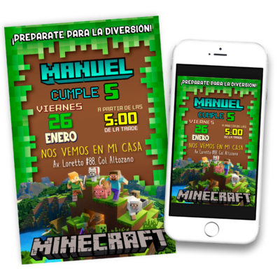 Minecraft Invitación Digital de Cumpleaños #2