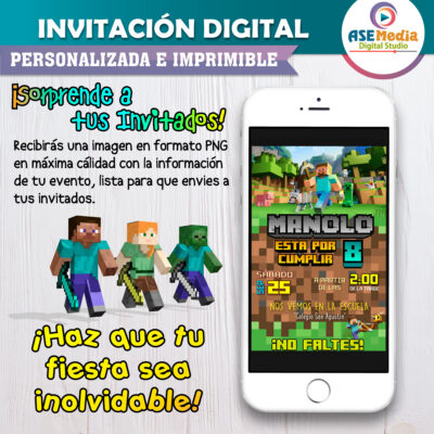 Minecraft Invitación Digital de Cumpleaños #3