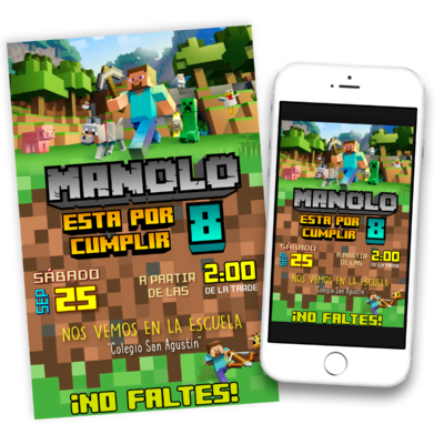 Minecraft Invitación Digital de Cumpleaños #3